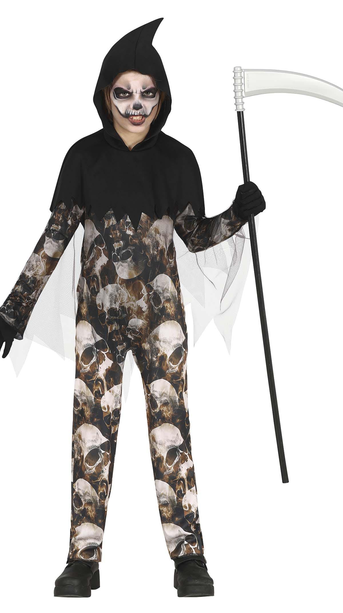 FIESTAS GUIRCA Grim Reaper with Skulls Fancy Dress Costume for Kids 10-12 Years