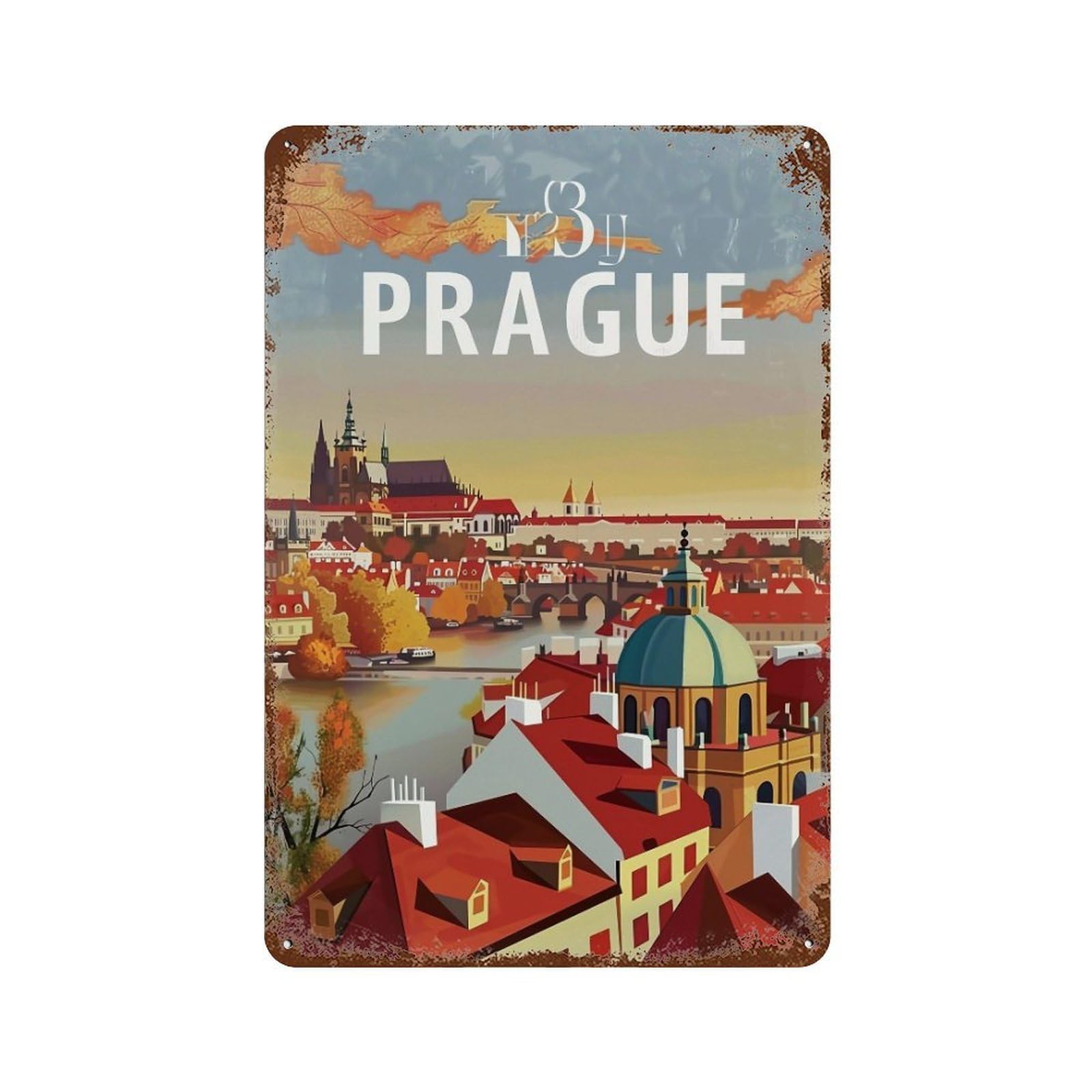 FHUYEURHRY Retro Prague Travel 02 Wall Decor Retro Iron Vintage Art Metal Tin Sign Poster Modern Home Cofffee Club Art Bar Shop Decorations Style-32 30x20cm