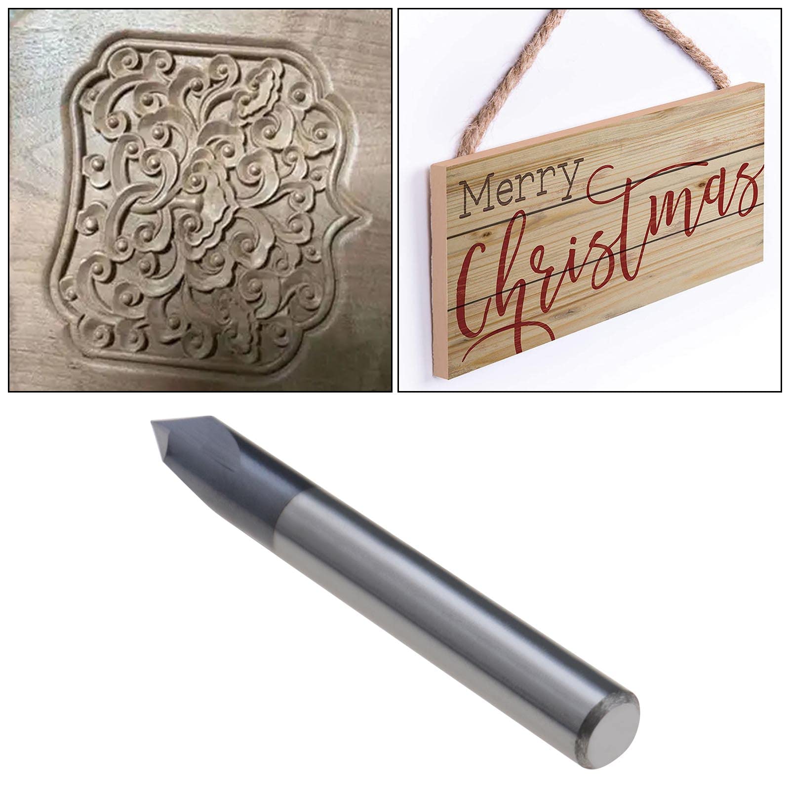 The Lord of the Tools Fraise en Bout de Chanfrein 3 Flûtes 60 Degrés 6mm Tige TiAlN Revêtu de Carbure de Tungstène Solide Fraise à Rainure en V pour Sculpture de Rainure V CNC Signes de Lettrage Fin