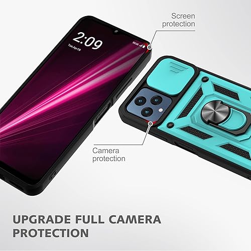 Miniatura 2 de AKINIK Funda para T-Mobile REVVL 6 5G, Revvl 6X 5G con cubierta deslizante para cámara y 2 protectores de pantalla HD, soporte de anillo de rotación
