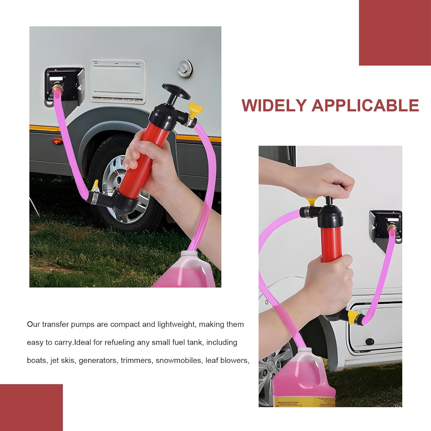 Sun Walker RV Antifreeze Hand Pump Kit, Liquid Transfer Manual Pump with 2 Hoses 2 Brass Connectors 4 Clamps, Multi-Use Siphon Pumps Essential Winterizing Kit for Camper Trailer Boat