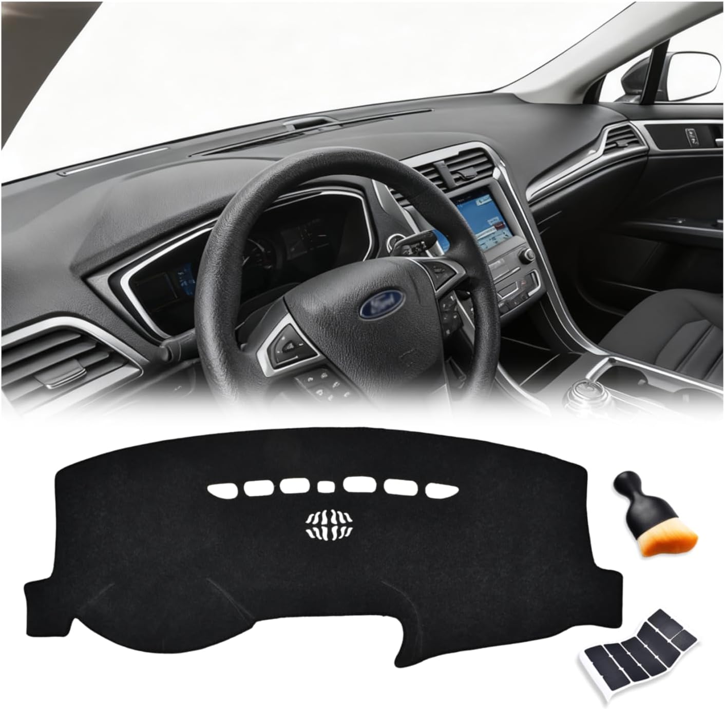 Dash Cover Mat for 2013-2020 Ford Fusion with Dust Brush Non-Slip Dashboard Cover Mat Center Console Sunshield Protector Pad Interior Accessories
