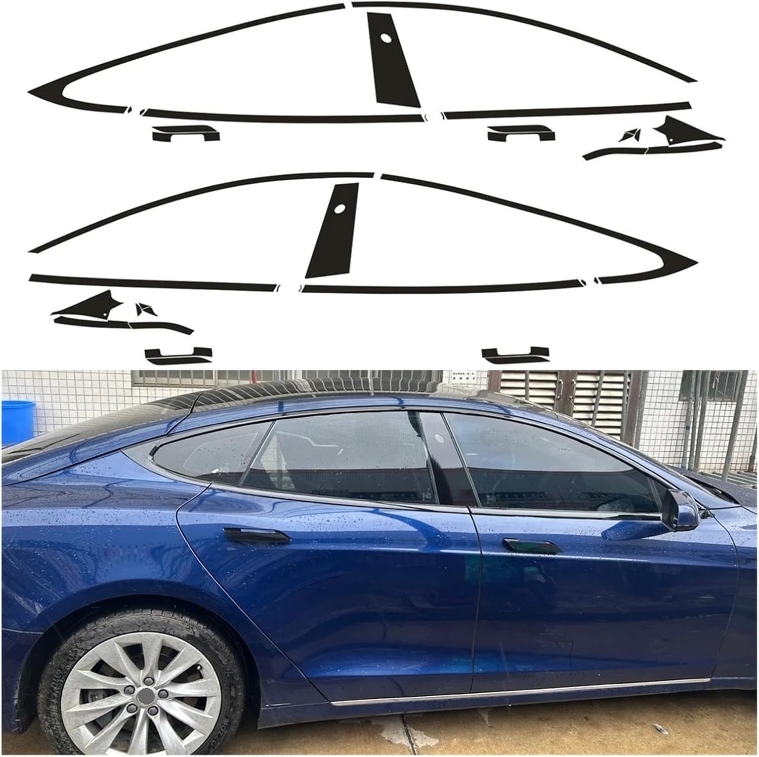 Chrome Delete Blackout Vinyl Overlay Compatible for Tesla Model S 2014-2000 Window Trim(3D CF Black)