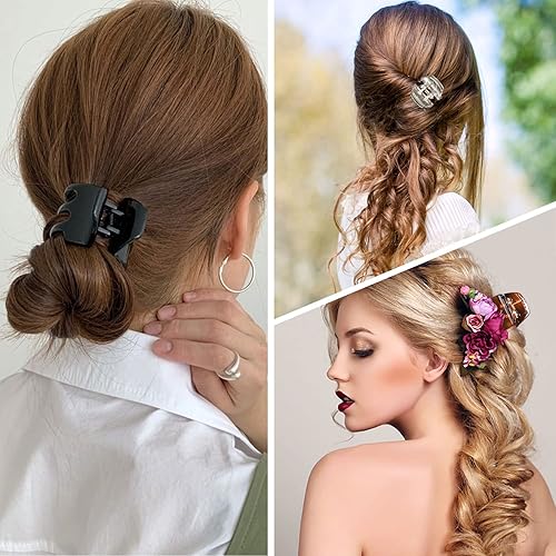 Vista 13 de 12 pinzas para el cabello de tamaño mediano de 1.38 x 1.38 x 1.57 pulgadas, pinzas de agarre antideslizante para mujeres y niñas (negro y marrón)