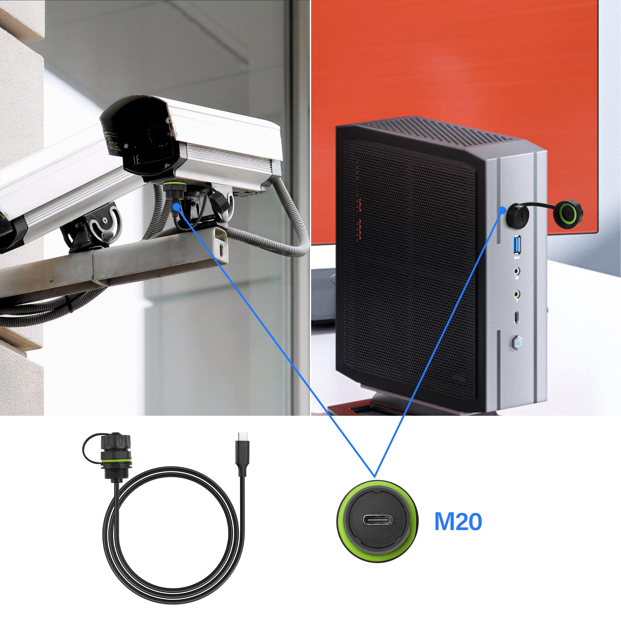 PNGKNYOCN Cavo Prolunga USB C 3.1 Maschio-Femmina 1m – IP68 Impermeabile, Con Dado Filettato, Per Auto E Pannelli - 2