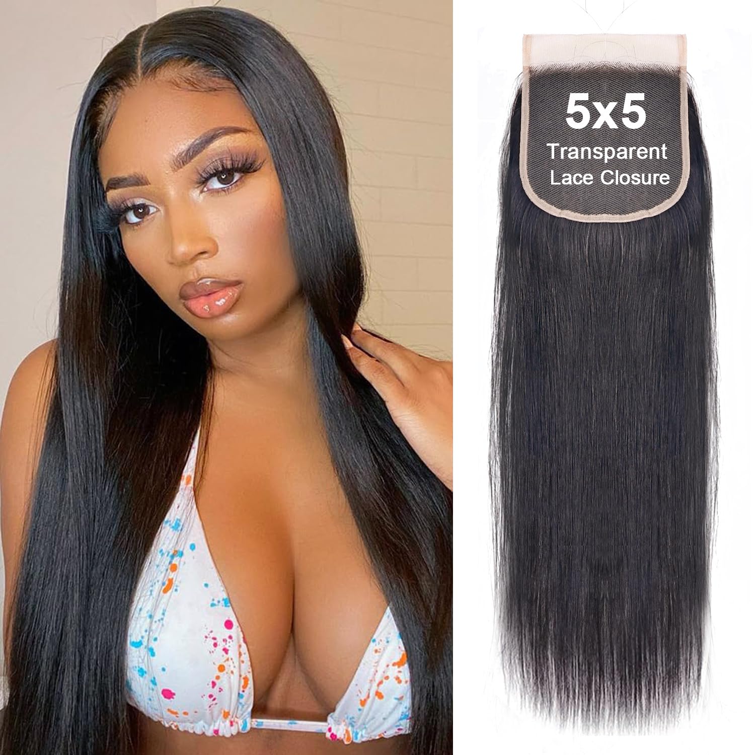5x5 Transparent HD Lace Closure Human Hair Body wave Closure Unprocessed Virgin Human Hair Invisible Lace Frontal Closure Pre Plucked with Baby Hair Natural Black Color 14 inch
