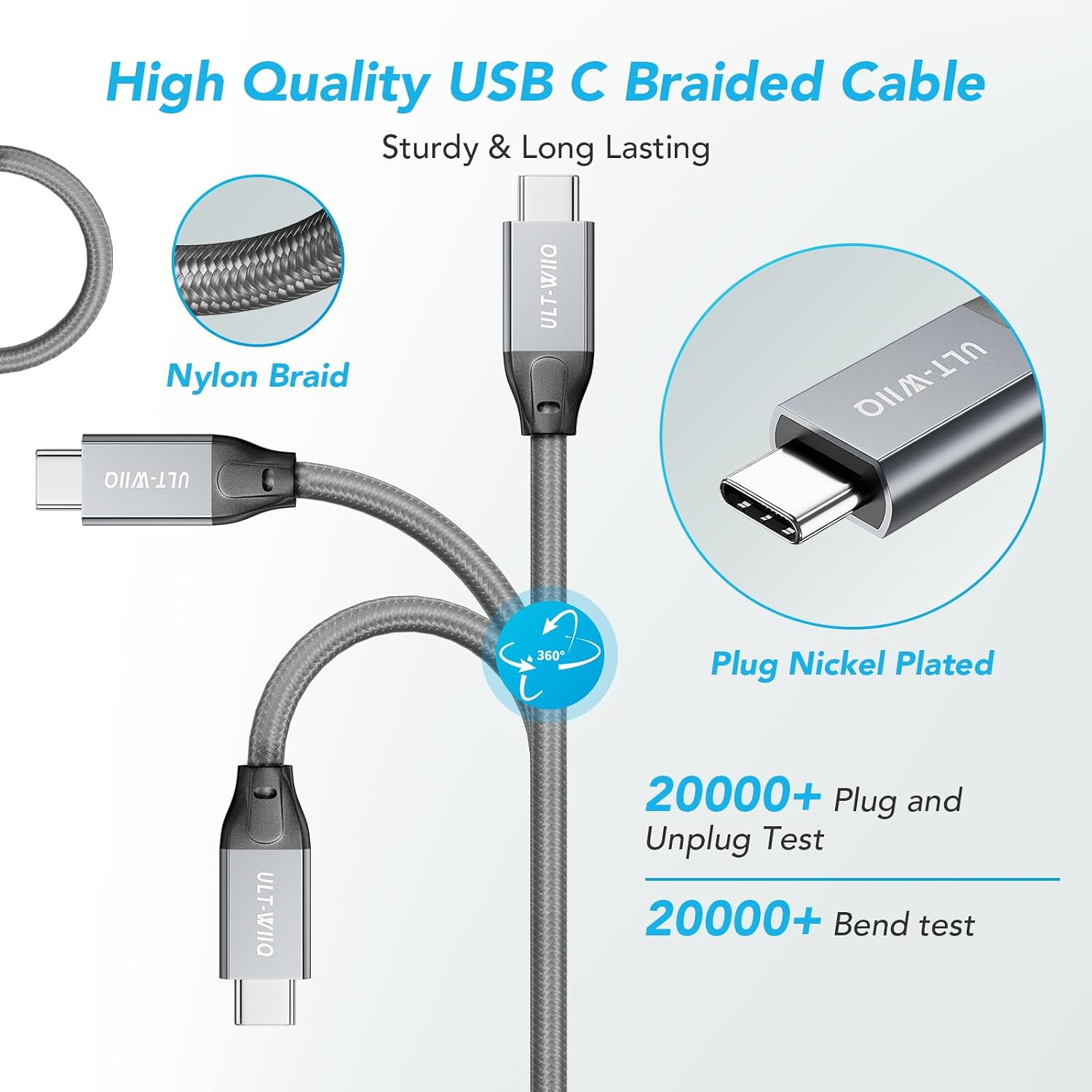 USB C 3.2 Gen2x2 Cable, 20Gbps High Speed Data Transfer, 240W PD 3.1 Fast Charging, 8K@30Hz 4K@144Hz USB C Monitor Cable Video Output for MacBook, SSD, iPhone 16/17 Pro Max, Laptop, USB Device (6.6ft)