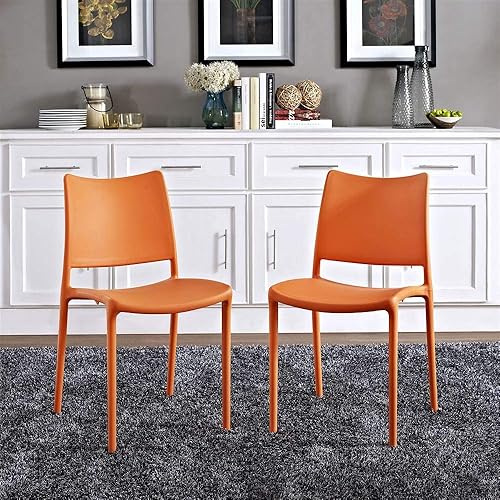 Miniatura 2 de Modway Hipster contemporáneo moderno moldeado plástico apilamiento dos sillas de comedor en naranja