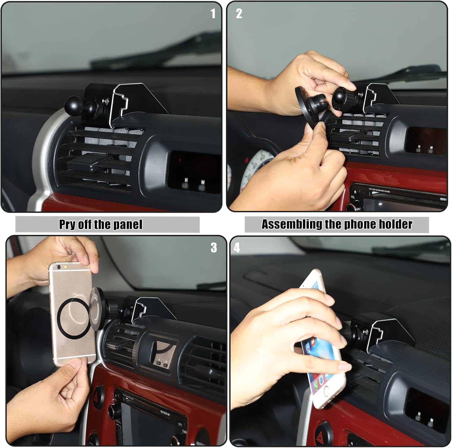 HAPPYHORSE Car Phone Mount Compatible with Toyot@ FJ Cruiser 2007-2021 Car Central Control Right Side Mobile Phone Bracket Phone Holder Phone Mount with Self-Adhesive Base Accessories (Style C)