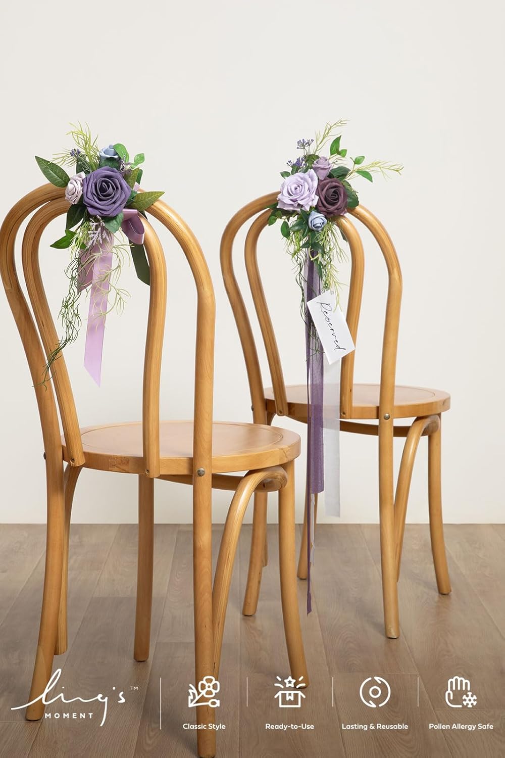 Ling's moment 8 Wedding Artificial Aisle Pew Flowers Chair Markers Decorations Arrangements with Chiffon Ribbons Purple & Blue for Ceremony Floral Reception Home Church Rose Party Outdoor Party Decor