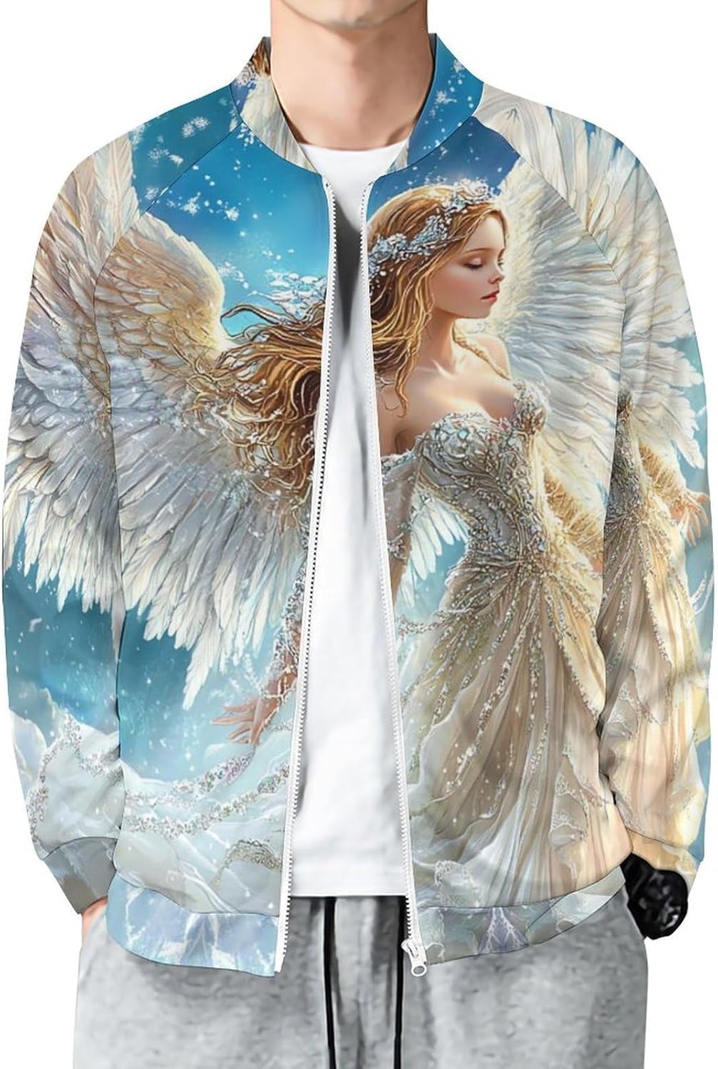 Angel Wings Men's Zip Up Sweatshirt Casual Sweater Jackets Long Sleeve Tops Lightweight Coat