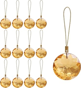 12 Pcs Crystal Glass Christmas Balls Ornaments, 1.18  Mini Round Prism Flower Xmas Tree Decorations, Hanging Ornament for Wedding Party Home Decor Gold