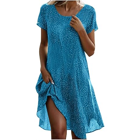 Polka Dot Dress for Women Boho Flowy Wrinkless Casual Dresses Vacation Tunic...