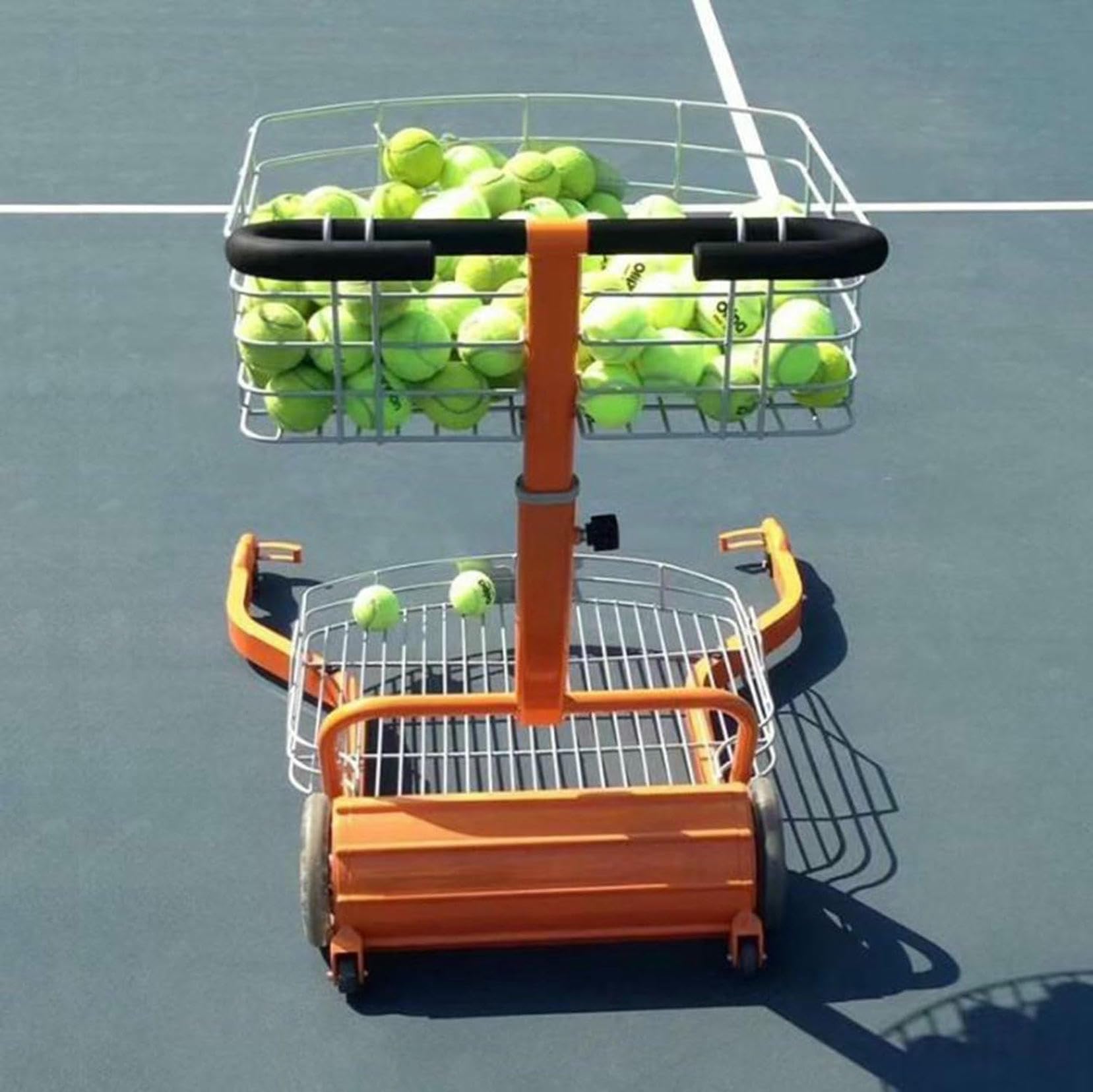 Raccoglitore automatico di palline da tennis, cestino per retriever con spinta manuale, contiene 290 palline per un facile ritiro sul campo