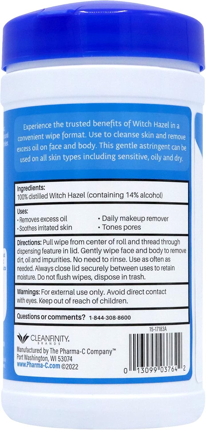 The Pharma-C Company - Witch Hazel Wipes [6 canisters] - Daily Toner & Astringent Cleansing Cloths for Face