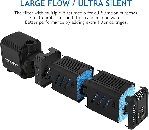 Miniatura 5 de NO.17 Filtro interno sumergible para acuario de 15 W, filtro ajustable para pecera con bomba de agua de 400 GPH para peceras de 150-300 galones