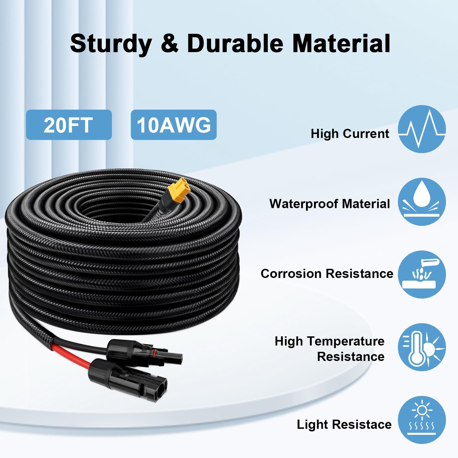 MOOKEERF Cable solar a XT60 de 10 AWG, conector solar a XT60, cable adaptador para panel solar a batería, estación de energía portátil, generador solar, 20 pies