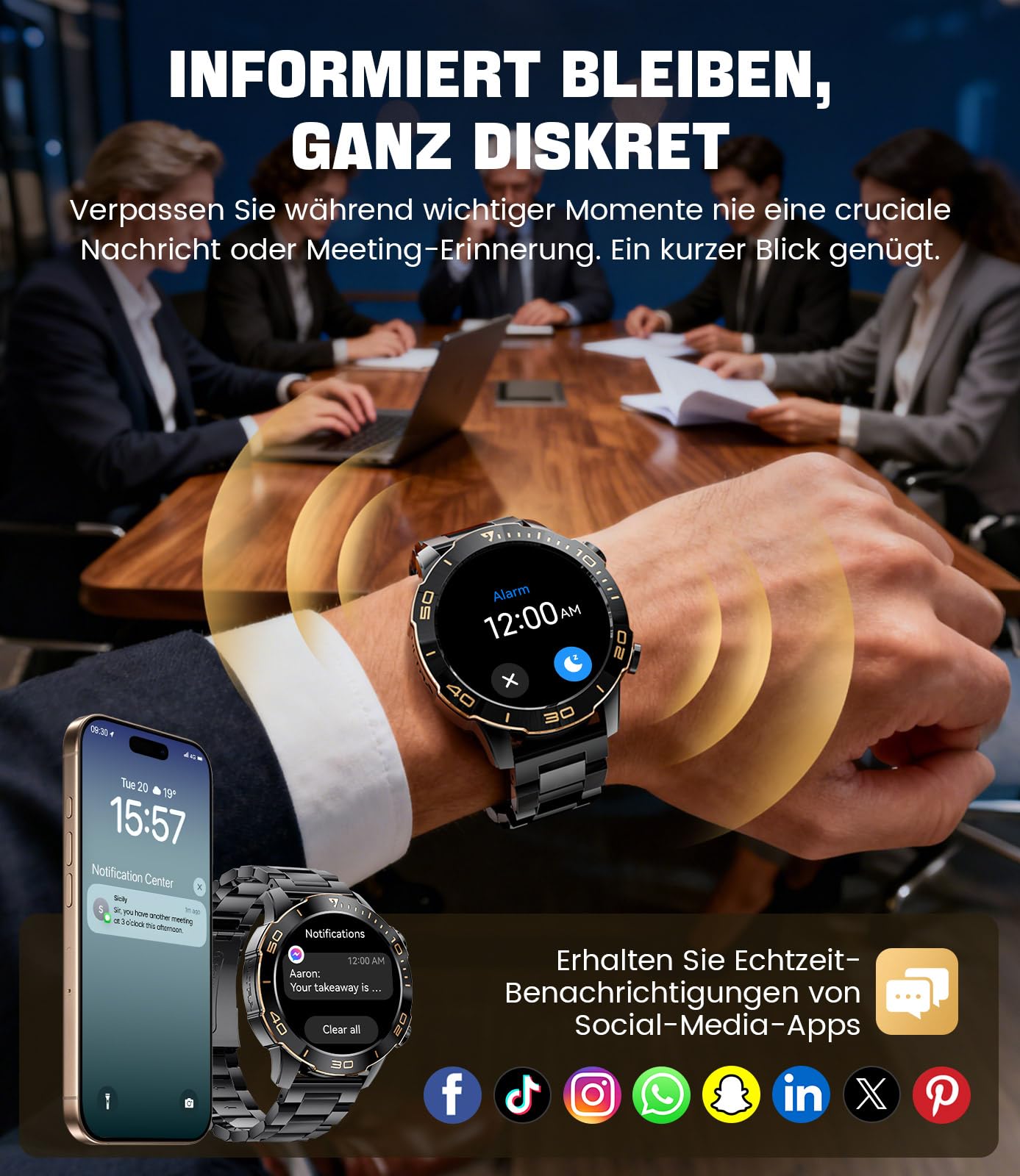 Smartwatch Herren mit Telefonfunktion Militär, 1.43" AMOLED Sportuhr mit 170+Sportmodi/800mAh Großer Akku, Herzfrequenz Schlafmonitor, IP68 Wasserdicht Fitnessuhr für Android iOS, Schwarz-Edelstahl | 170 + Sportmodi, IP68, wasserdicht, Herzfrequenz-/Schla