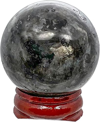 Esfera redonda de bola de piedras preciosas de 1.5 pulgadas (1.575 in) con soporte de madera, figura de cristal pulido, decoraciones de Fengshui