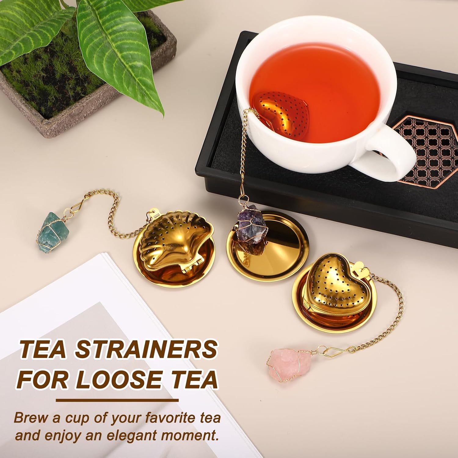 uxcell Cute Tea Infuser Ball Shell Shape Tea Infuser White Strainer Gold image 5