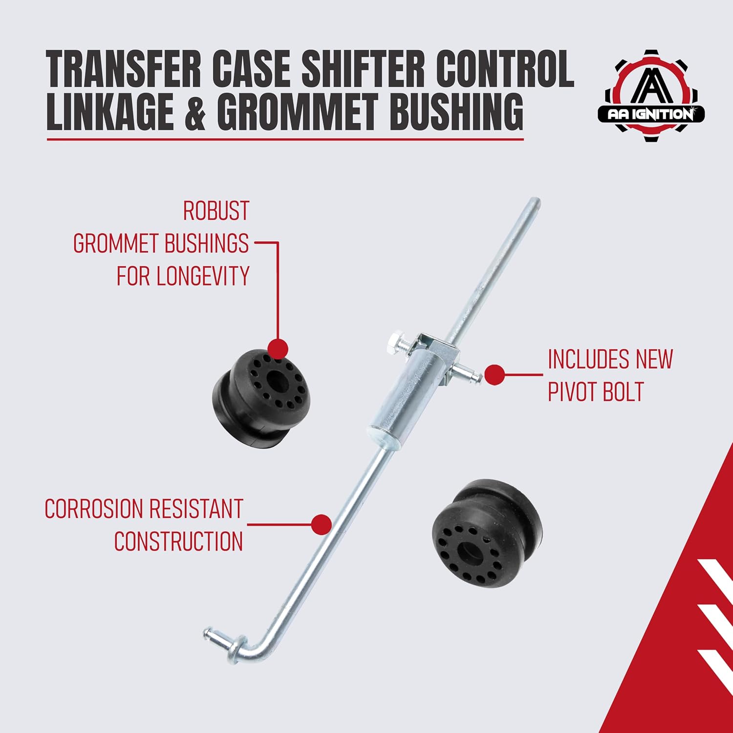 Transfer Case Shifter Linkage and Grommet Bushing by AA Ignition - Compatible with Dodge 4x4 Vehicles - 2005-2012 Ram 1500, Ram 2500, Ram 3500, Ram 4500, and Ram 5500 - Replaces 55366066AB, 68078974AA