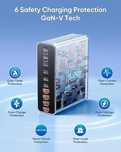 Miniatura 6 de Estación de carga USB C de 800 W, 120 W PD GaN5 cargador USB C súper rápido, bloque de 10 puertos, tipo C para PC, laptop, MacBook Pro/cargador de
