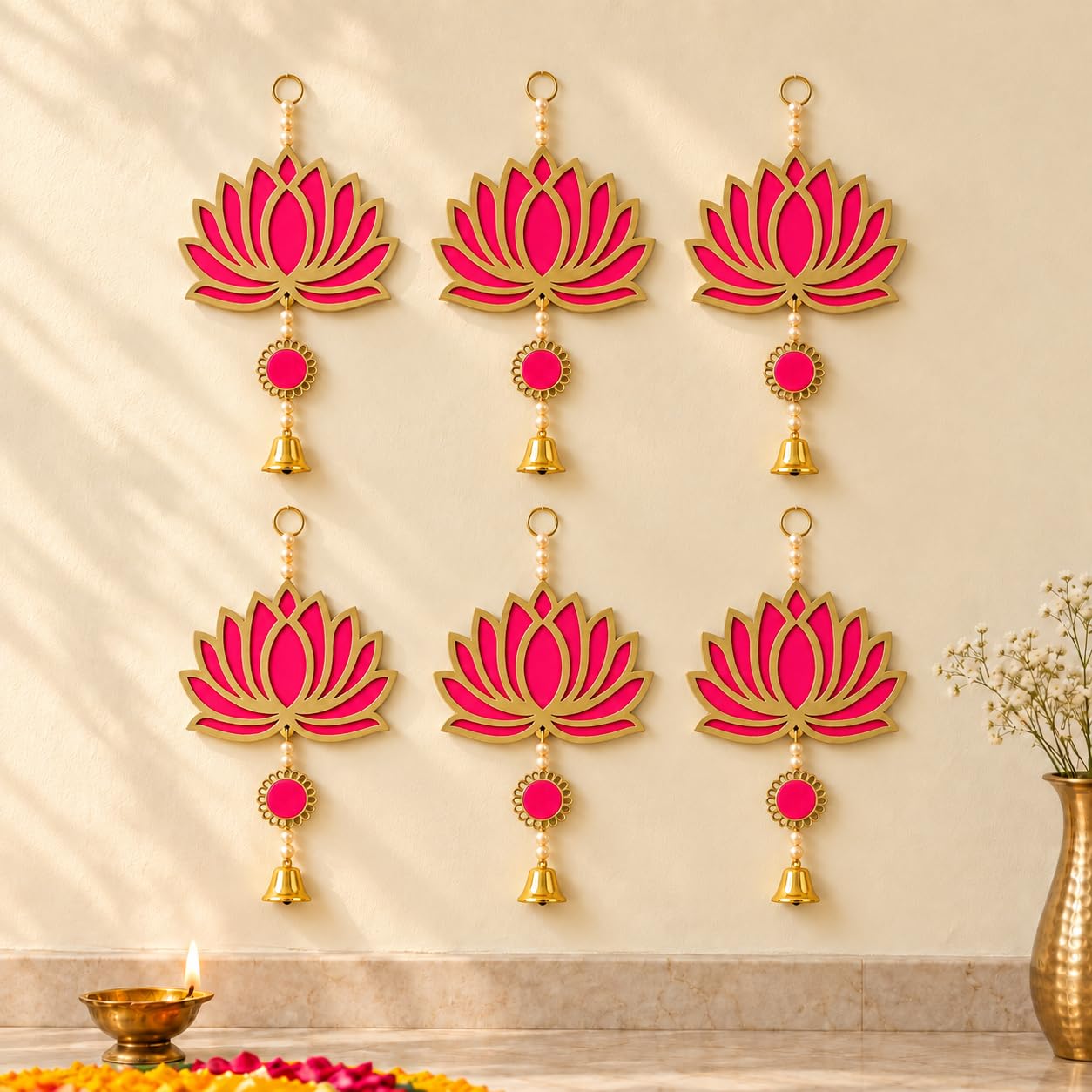 Diwali Lotus Decorations - Red & Gold Hanging -13
