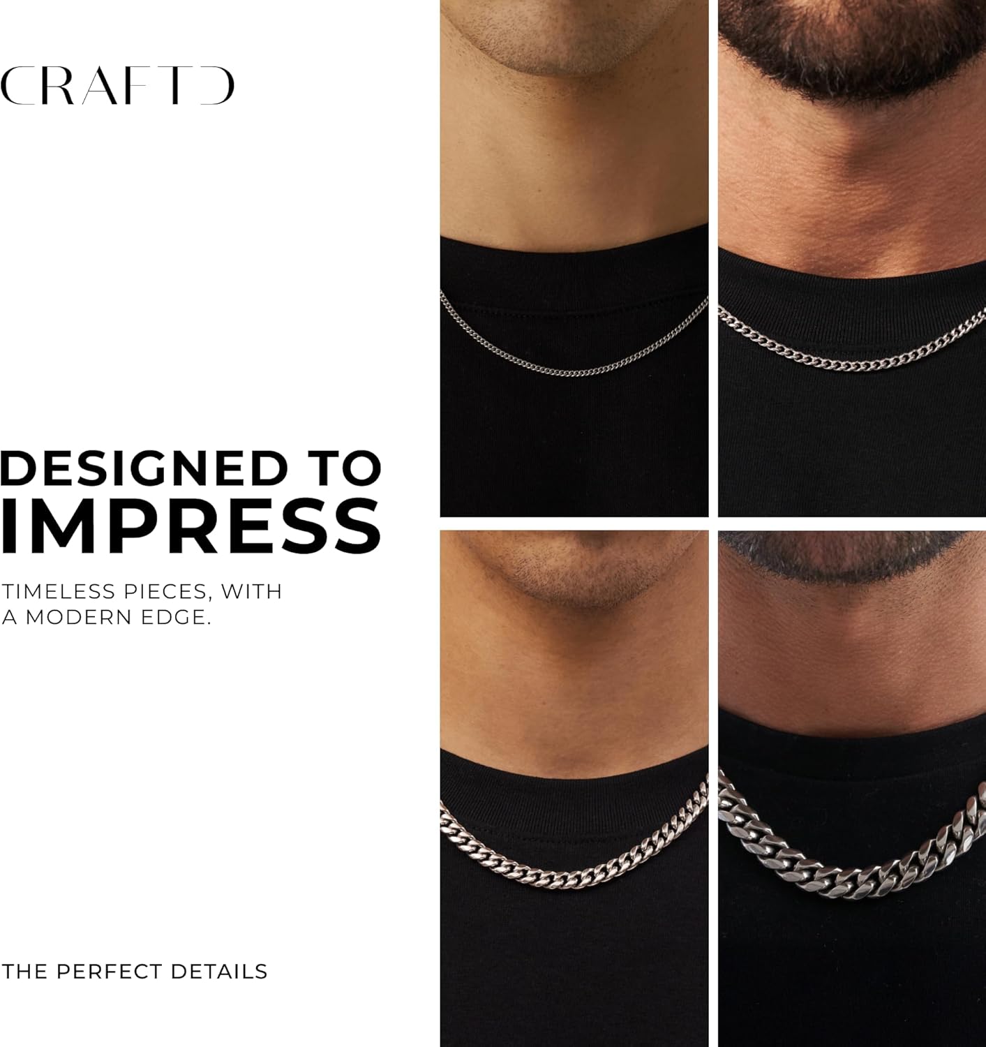 CRAFTD - Silver Cuban Link Chain - Durable Rhodium & 316L Stainless Steel - Waterproof, Heat & Sweat Resistant - Gifts for Men - Men's Jewelry