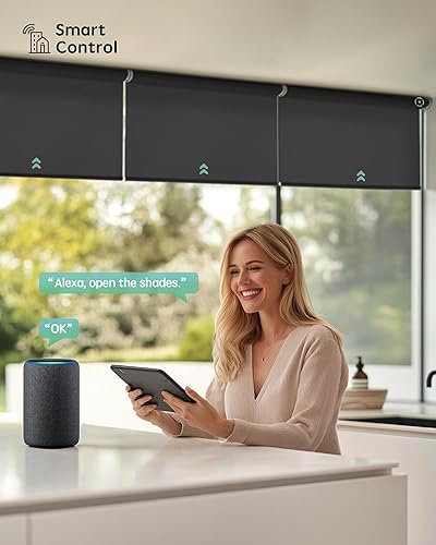 Miniatura 124 de Yoolax Persianas motorizadas con control remoto, persianas inteligentes opacas para ventanas, persianas enrollables motorizadas, persianas Tela