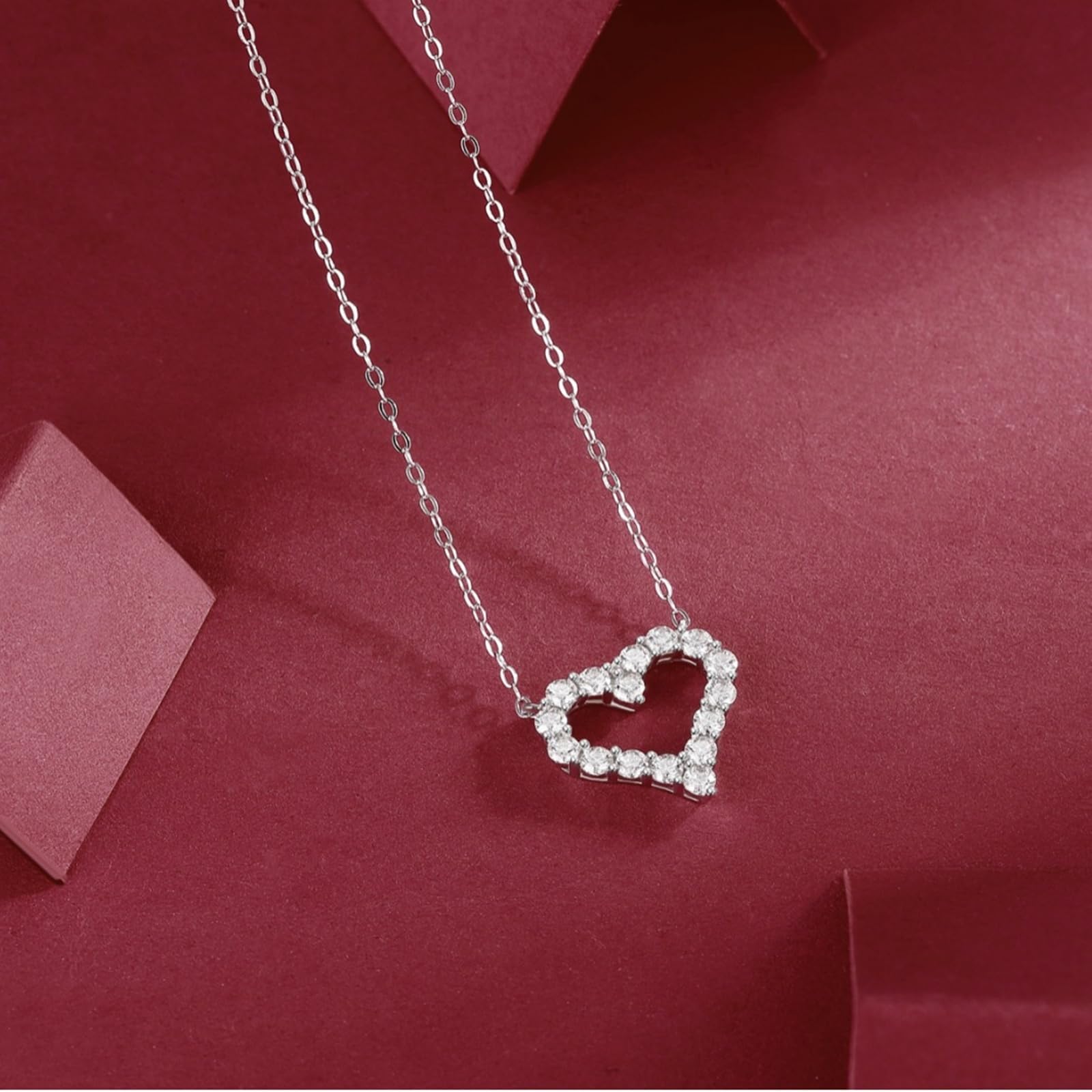 18K Weißgold Damen Halskette, 0.8ct Runder Moissanit Herz Kettenanhänger Hochzeit Echtgold AU750