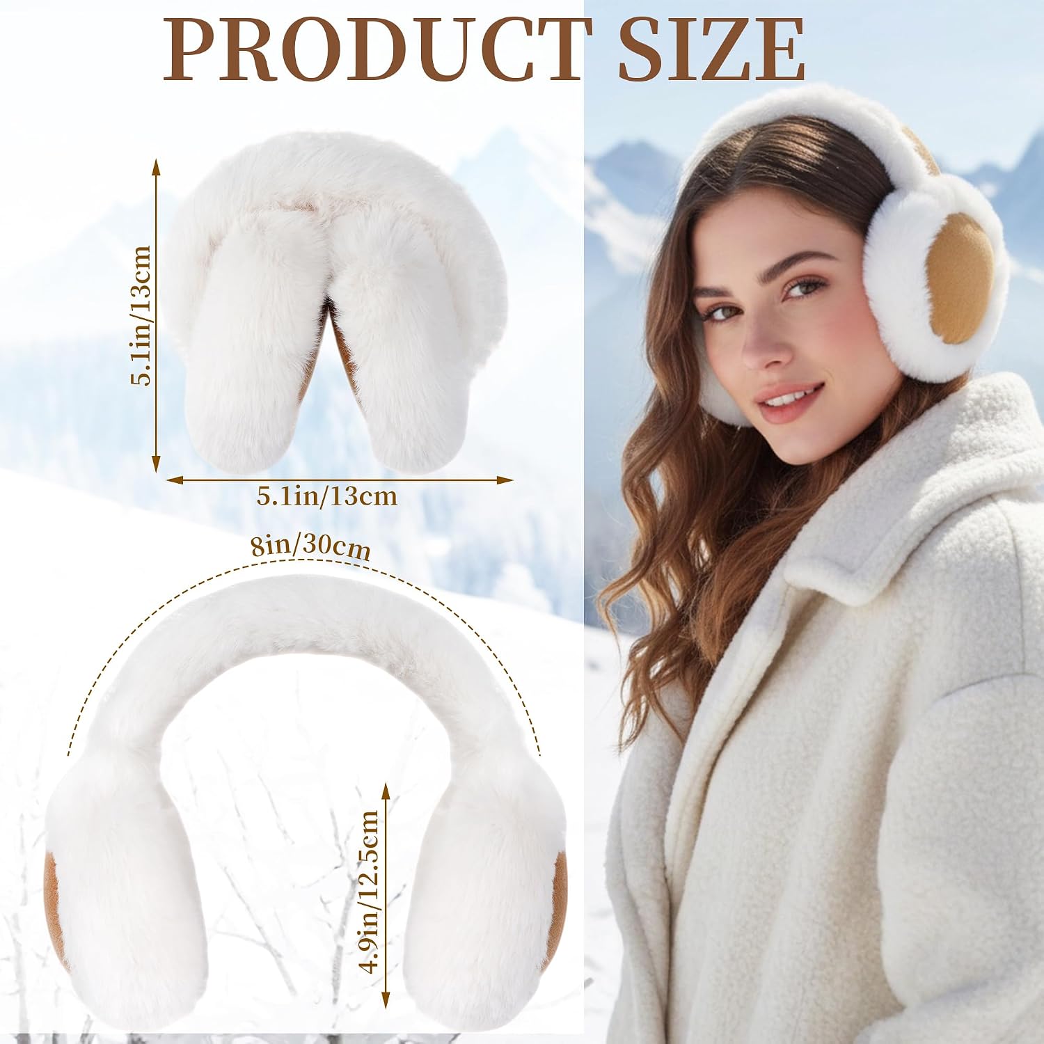 Ear Muffs for Winter Women Men Foldable Ear Warmers Adjustable Soft Faux Fur Warmer Fuzzy Covers Cold Weather Outdoor