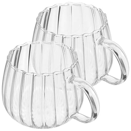 DOITOOL 2Pcs Glass Coffee Cups 350ml,Clear Glass Mug Coffee Mugs with Handle,Pumpkin Mug Cups Tea Mugs Transparent Tea Cups for Office