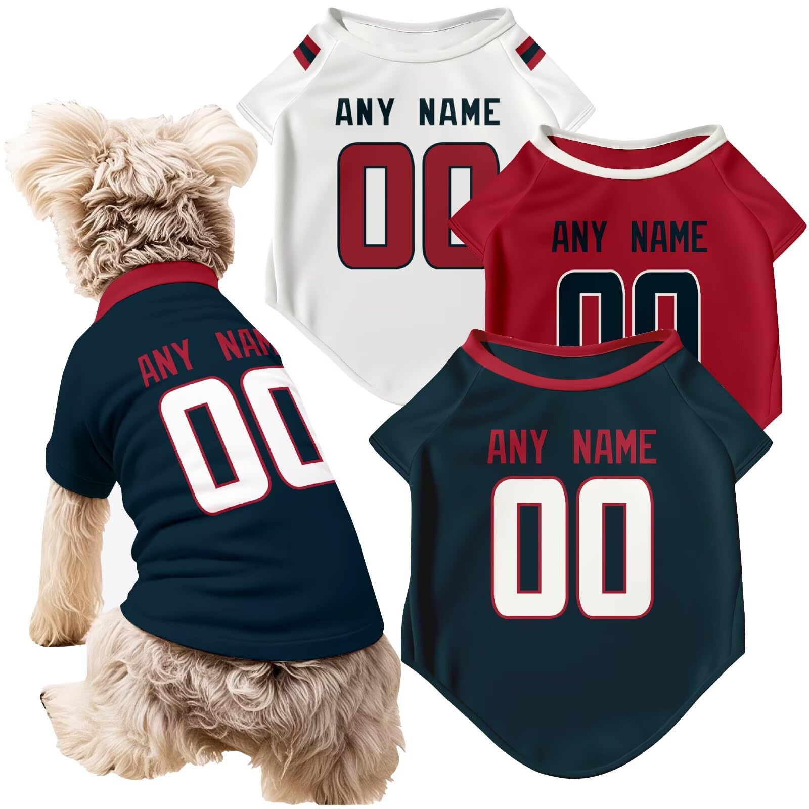 ANTKING Houston Dog T-Shirt Jersey Style Pet Clothes Custom Name and Number Gifts