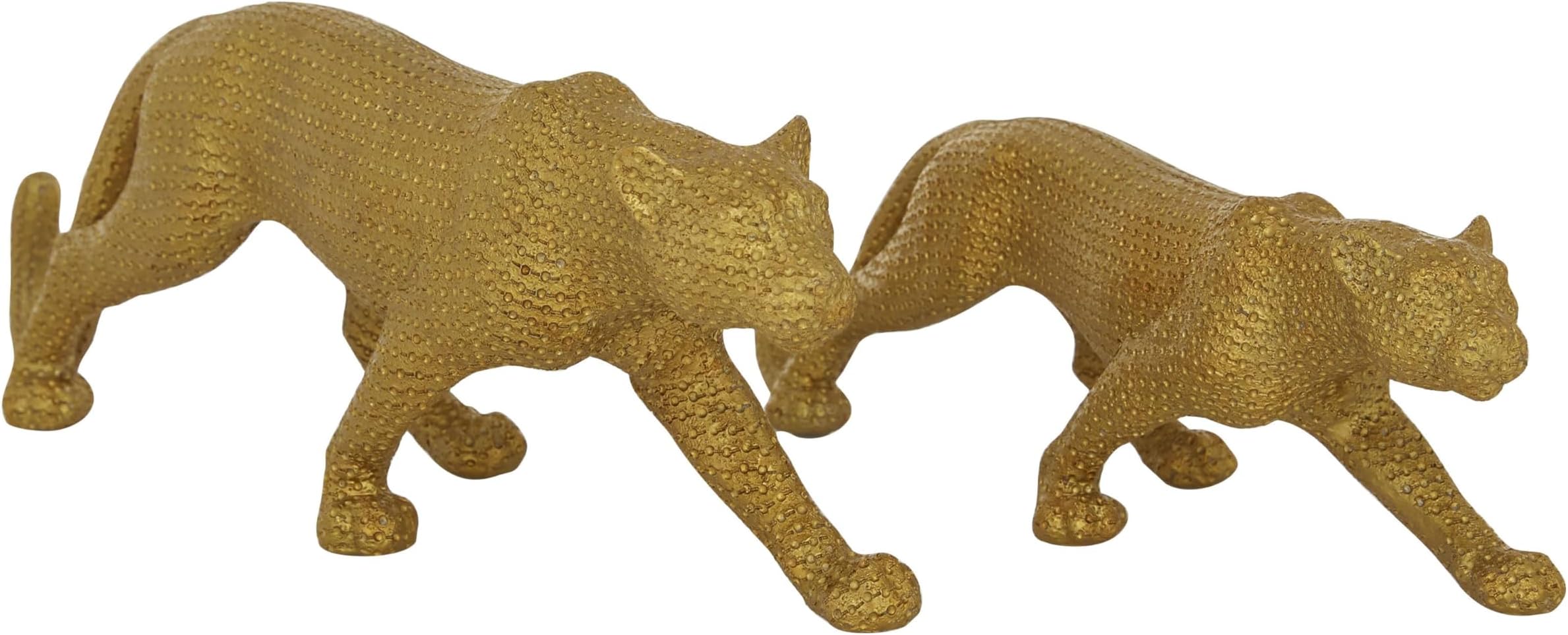 Deco 79 Polystone Leopard Decorative Sculpture Home Decor Statues, Set of 2 Accent Figurines 18", 14"W, Gold