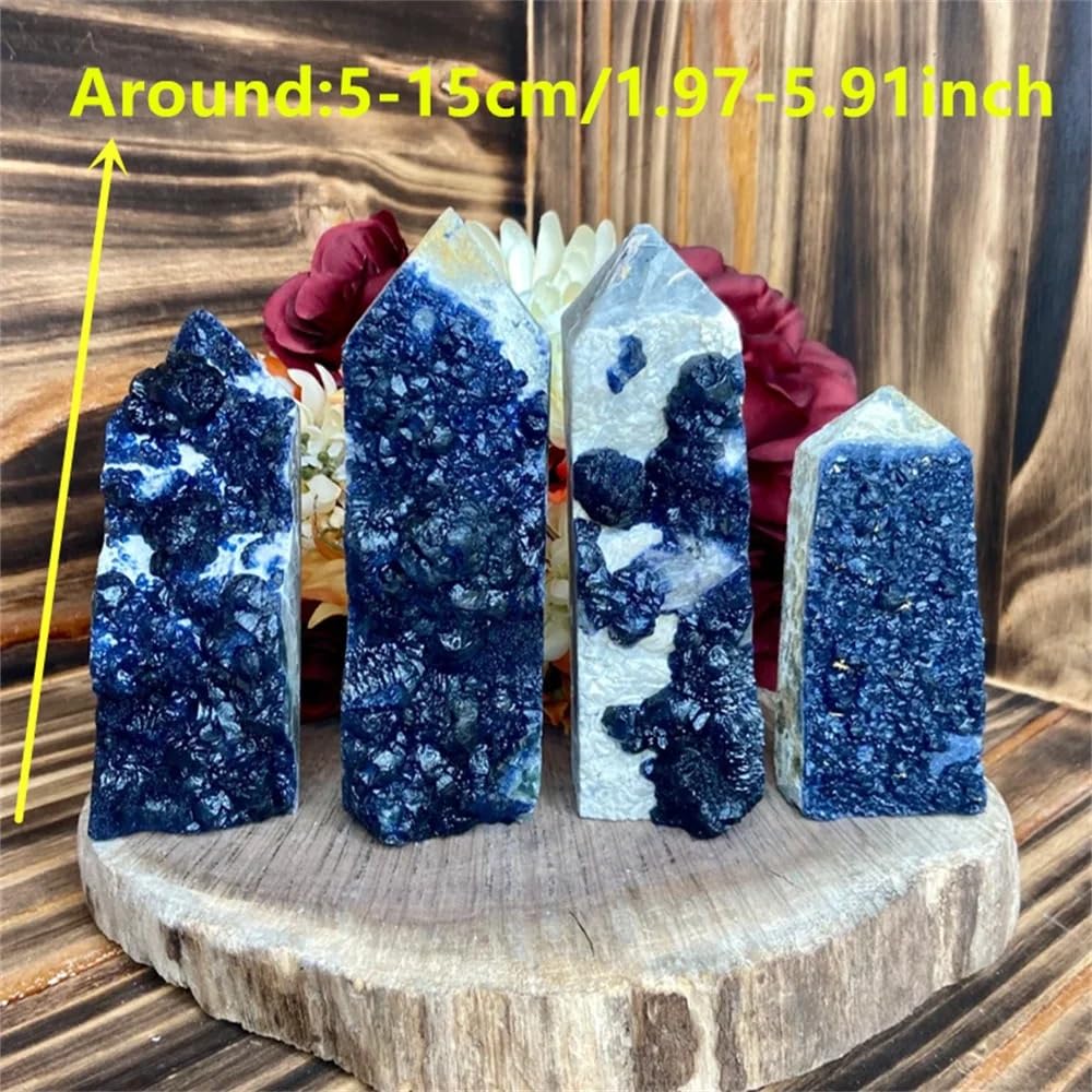 1 Stück 100–200 g, extrem seltener Blaubeer-Fluorit-Kristall-Cluster-Turm – groß mit weißem Quarzturm, tiefblau-violette Farbe Gemstone Stone