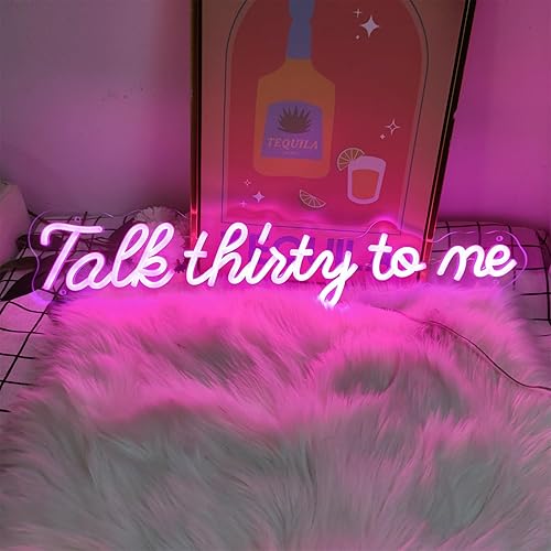 Miniatura 5 de Talk Thirty To Me - Letrero de neón de 24 pulgadas para decoración de pared, letreros de neón de feliz cumpleaños para pared de dormitorio con