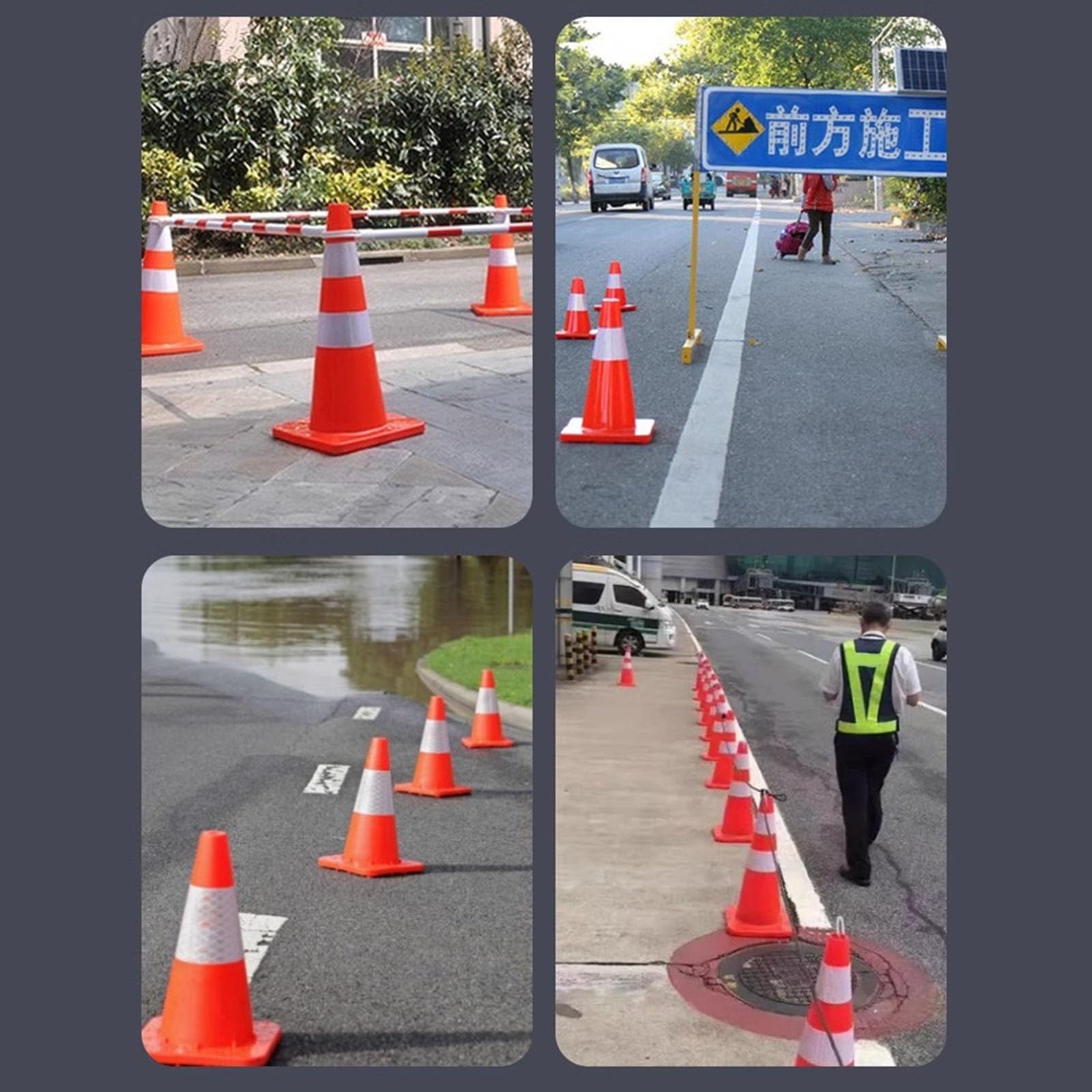 Cono de Tráfico PVC Seguridad Vial Reflectante - Cono de Aislamiento Flexible con Base de Goma para Construcción y Aparcamientos(Size:70cm,Color:A)