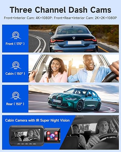 Miniatura 5 de VSTARK Cámara de tablero 4K frontal e interior con WiFi GPS tarjeta de memoria de 64 GB cámara de control de 3 canales