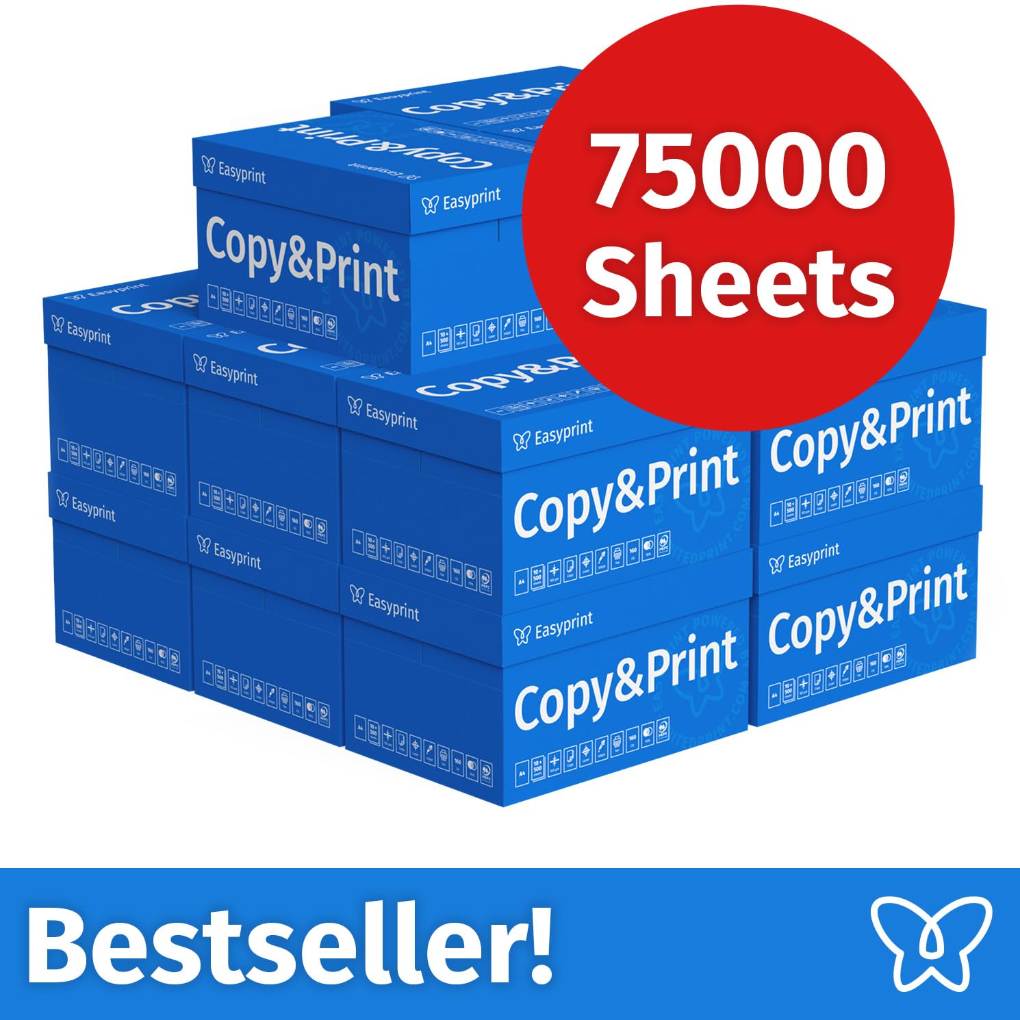 NOWOŚĆ: Easyprint papier do drukarek do kopiowania 75000 arkuszy 150 x 500 A4 Premium biały CIE 160 zwycięzca testu PEFC certyfikat ekologiczny