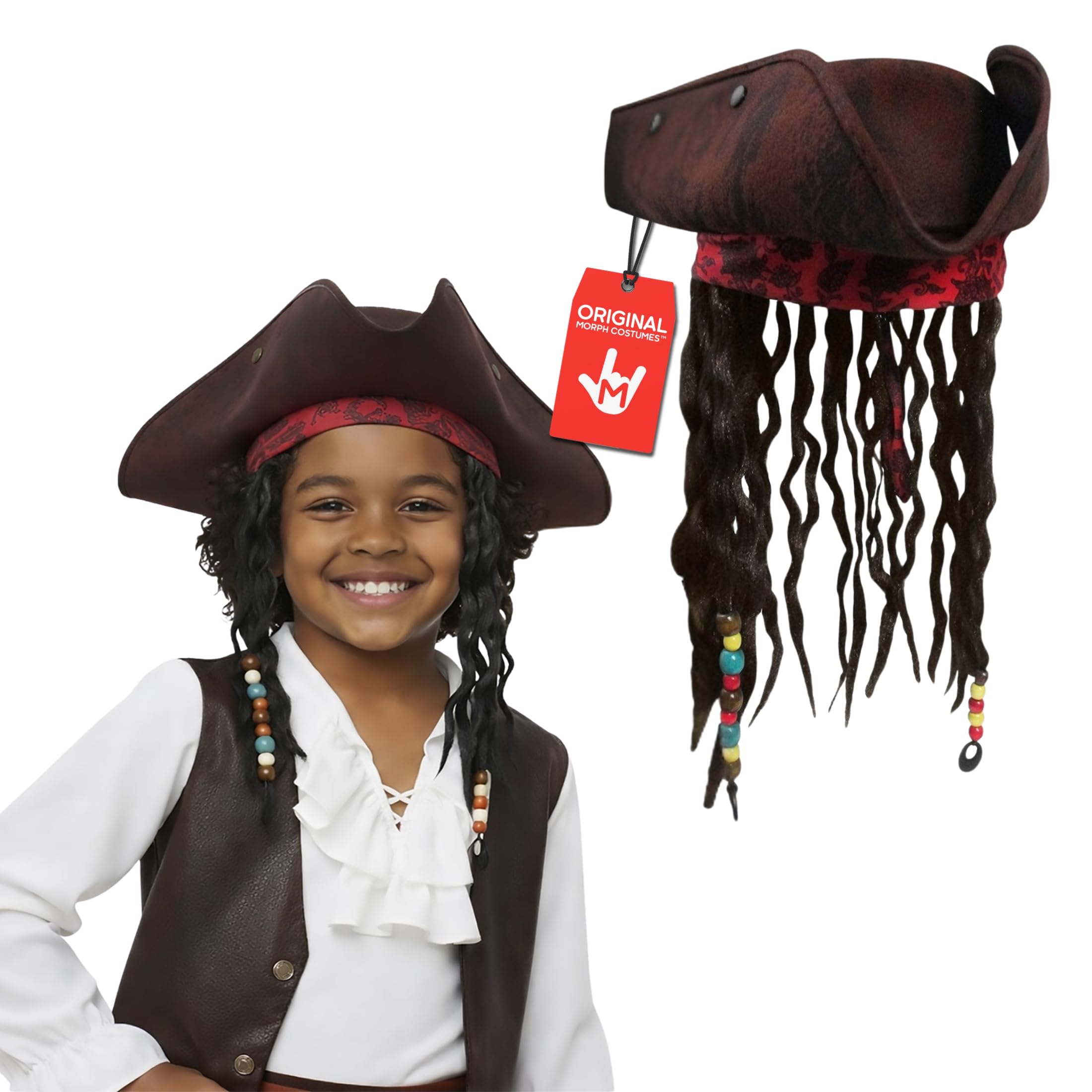 Photo 1 of Nicky Bigs Novelties Morph Pirate Hat For Kids, Tricorn Hat With Dreadlock Wig,Kids Handband Wig, Pirates Accessories For Kids