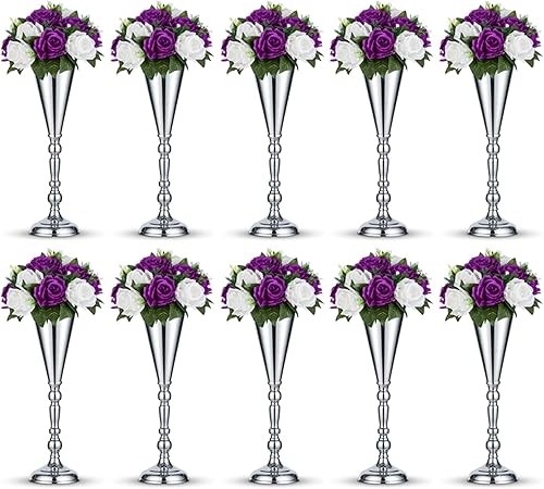 Nuptio Jarrón decorativo de metal con diseño de trompeta para flores, para bodas, centros de mesa, arreglos de flores artificiales para