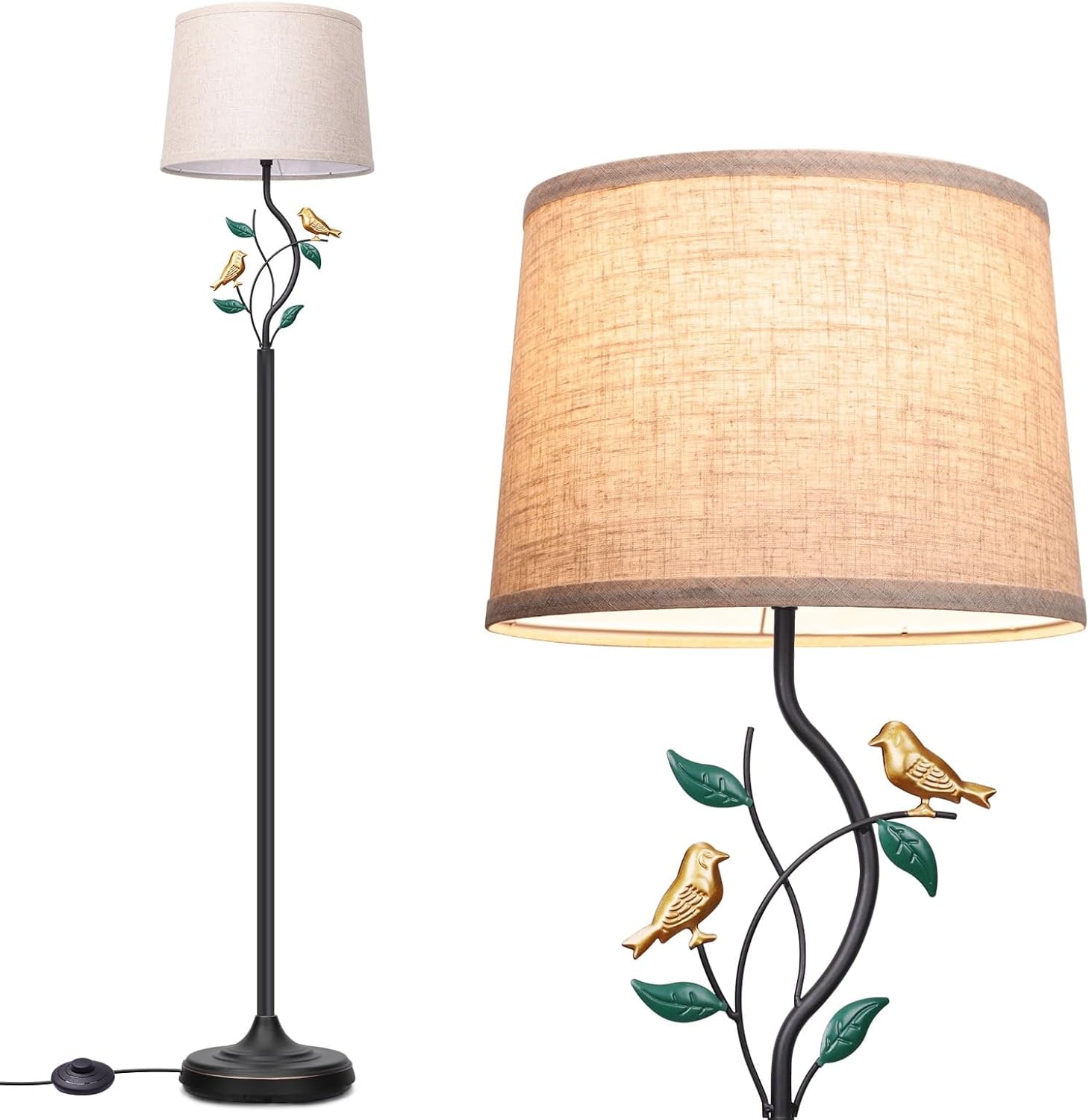 Dimmable Floor Lamp with Shade, Modern Farmhouse Floor Lamp, Rustic