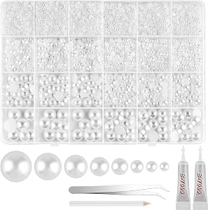 NEBURORA 13000 Pcs White Flat Back Pearl Kit 8 Sizes with Tweezer and Picker Pencil Flatback Pearl Beads Half Round Pearls for Crafting DIY Crafts Nails Makeup Shoes Phone Case
