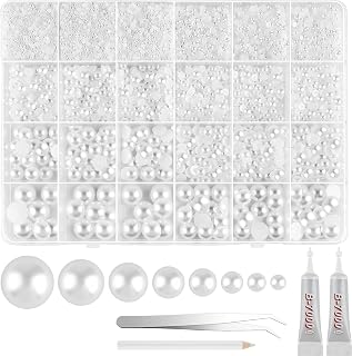 13000 Pcs White Flat Back Pearl Kit 8 Sizes with Tweezer and Picker Pencil Flatback Pearl Beads Half Round Pearls for Crafting DIY Crafts Nails Makeup Shoes Phone Case