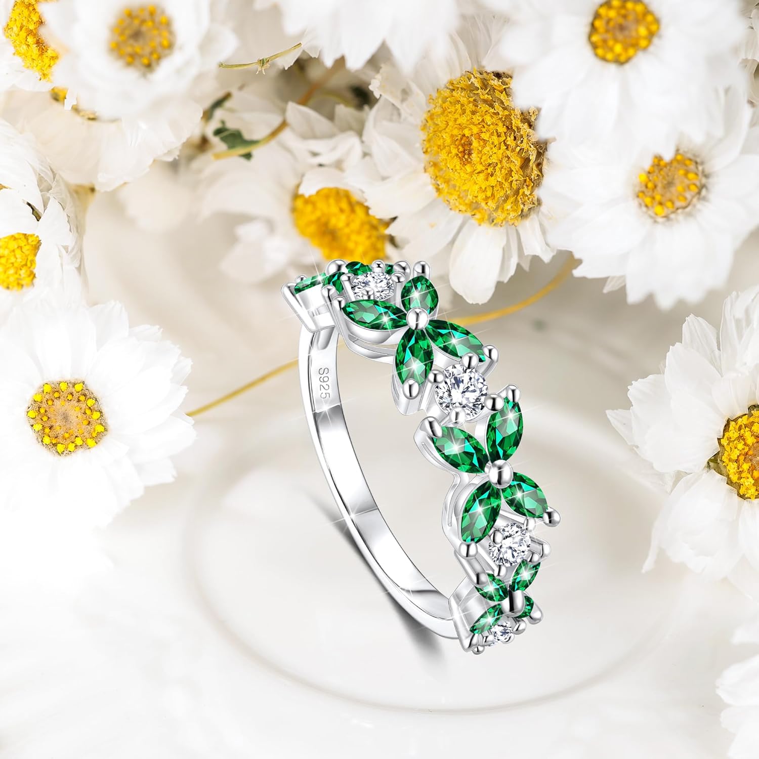 Birth Flower Ring For Women, Sterling S925 Silver Birthstone Ring For Mother Daughter, Dainty Daisy Flower Ring - Image 3