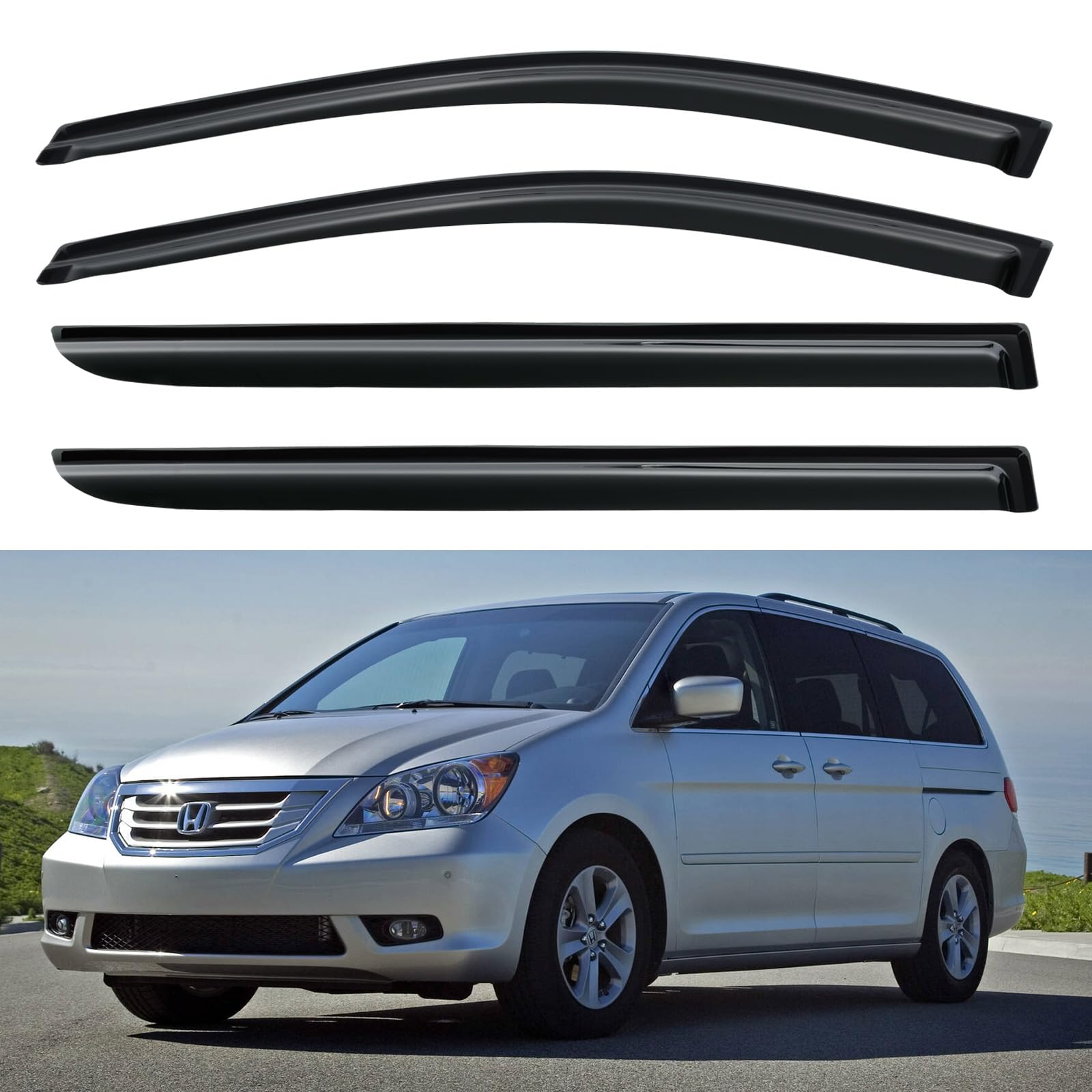 Window Rain Guards for 2005 2006 2007 2008 2009 2010 Honda Odyssey, Window Vent Visors Shades Wind Deflectors for 05 06 07 08 09 10 Odyssey
