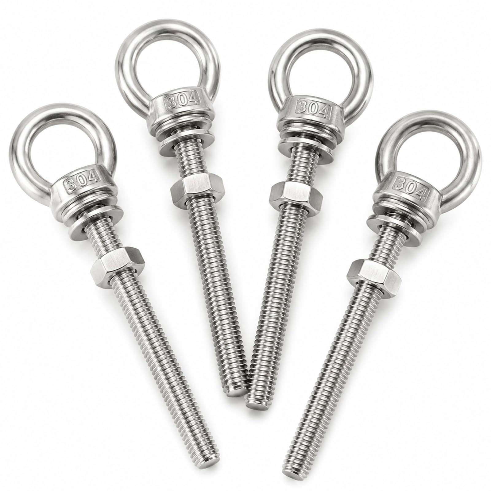 4 Sets M8 x 120mm Eye Bolts with Hex Screw Nuts,304 Stainless Steel