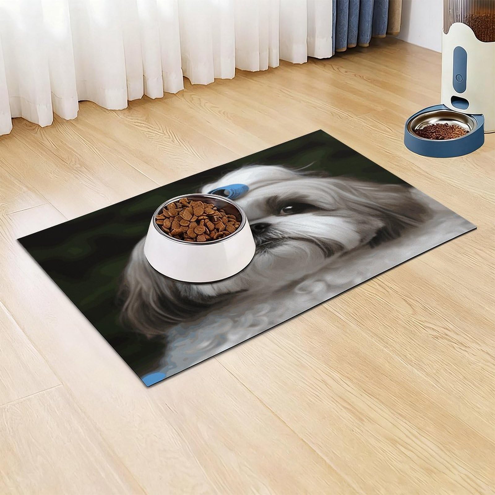 Shih Tzu Tapis de nourriture pour chien et chat – Tapis d'alimentation antidérapant facile à nettoyer pour la nourriture et l'eau, tapis de gamelle pour chien et chat 43,2 x 76,2 cm