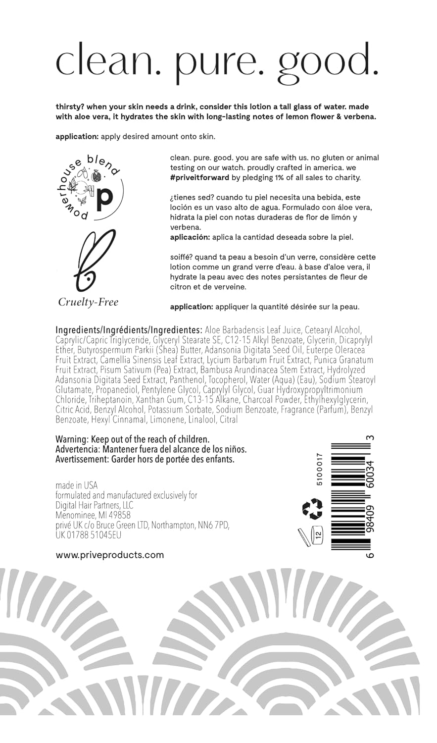 Privé Hand and Body Lotion for Women - Clean & Fresh Hand Cream & Body Moisturizer - Aloe & Shea Butter Deeply Hydrate Skin - Nourishes & Supports Elasticity - Lemon Verbena Scent (8 oz) - Image 2