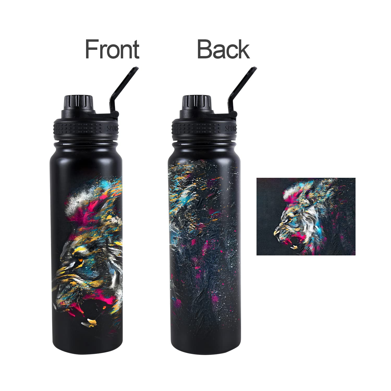 Maxer 3D Löwe Metall-Wasserflasche – 590 Ml / 793 Ml, Doppelwandig Isoliert
